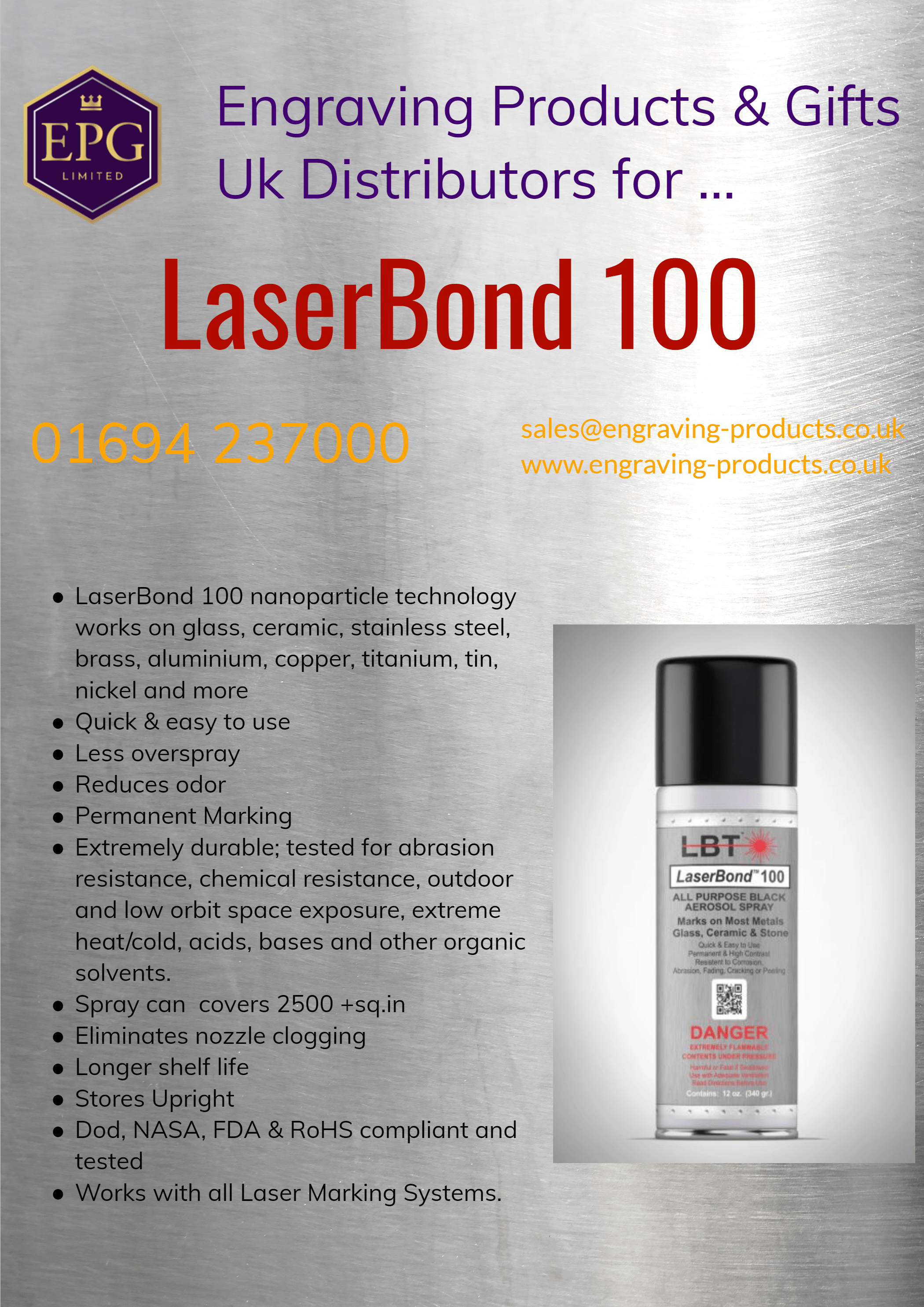 LaserBond 100 Laser Marking Spray. Engraving Materials